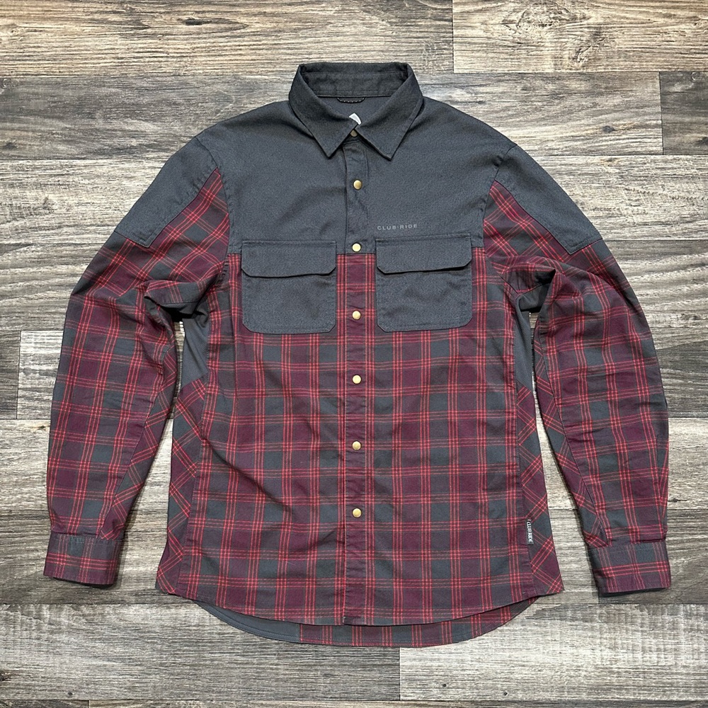 Club Ride Apparel Men's Red Plaid and Gray Button Down Shirt